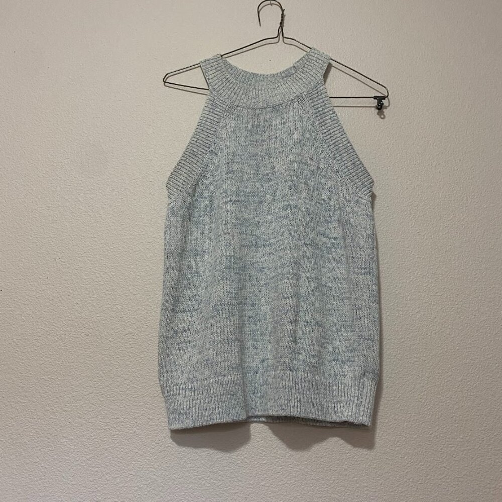 S LOFT HEATHERED SWEATER TOP BLUE/CREAM